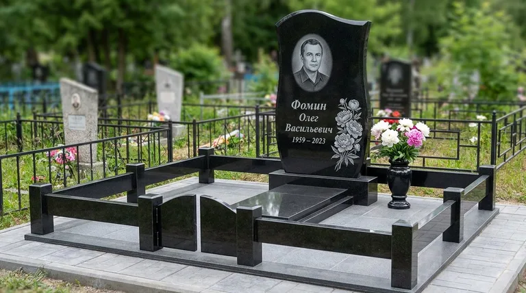 Памятник с гравировкой пионов — выполненная работа «Фомин» в Туле