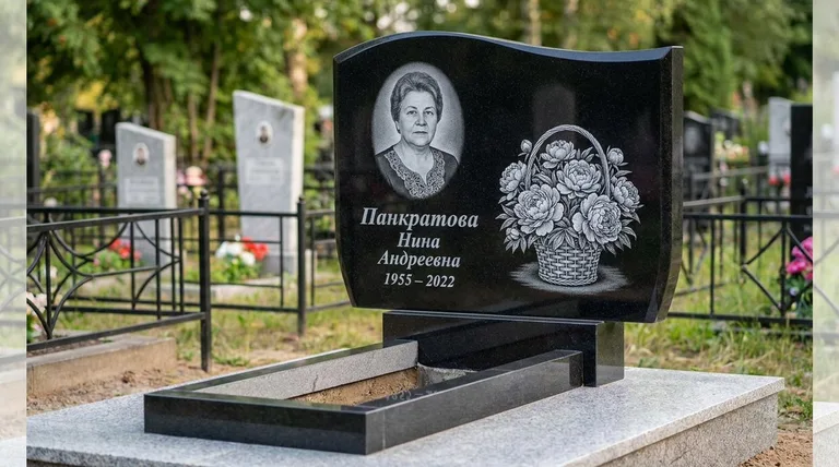 Памятник с гравировкой пионов — выполненная работа «Панкратова» в Туле
