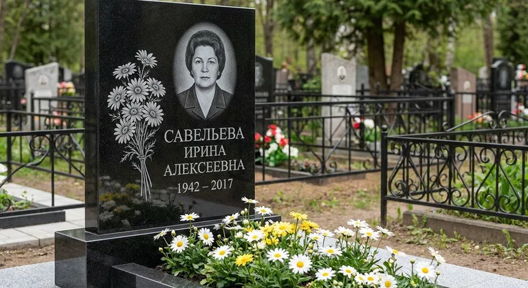 Памятник с гравировкой ромашек — выполненная работа «Савельева» в Туле