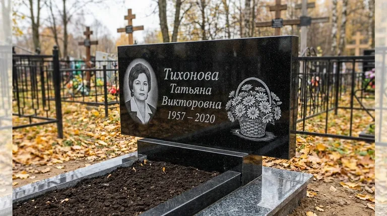 Памятник с гравировкой ромашек — выполненная работа «Тихонова» в Туле