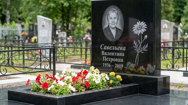 Памятник с гравировкой ромашек — выполненная работа «Савельева» в Туле