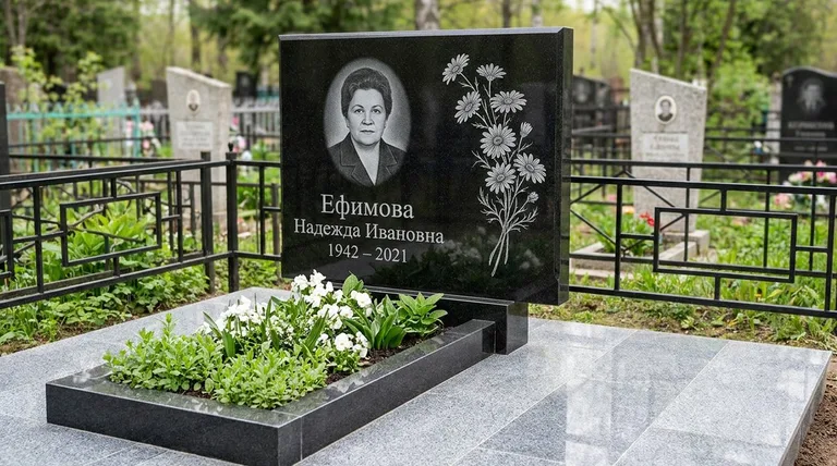 Памятник с гравировкой ромашек — выполненная работа «Ефимова» в Туле