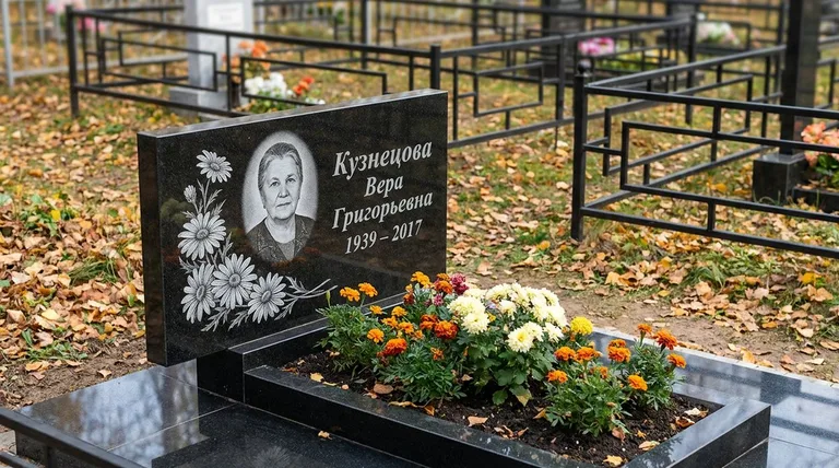 Памятник с гравировкой ромашек — выполненная работа «Кузнецова» в Туле