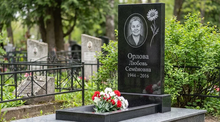 Памятник с гравировкой ромашек — выполненная работа «Орлова» в Туле
