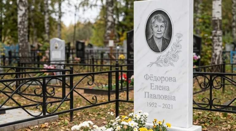 Памятник с гравировкой ромашек — выполненная работа «Фёдорова» в Туле