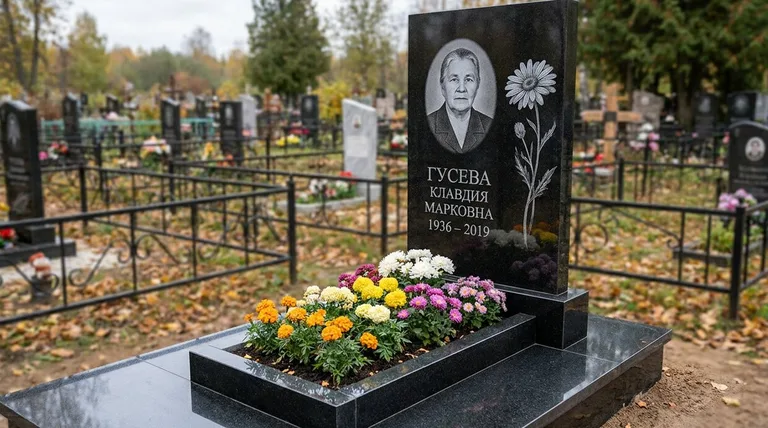Памятник с гравировкой ромашек — выполненная работа «Гусева» в Туле