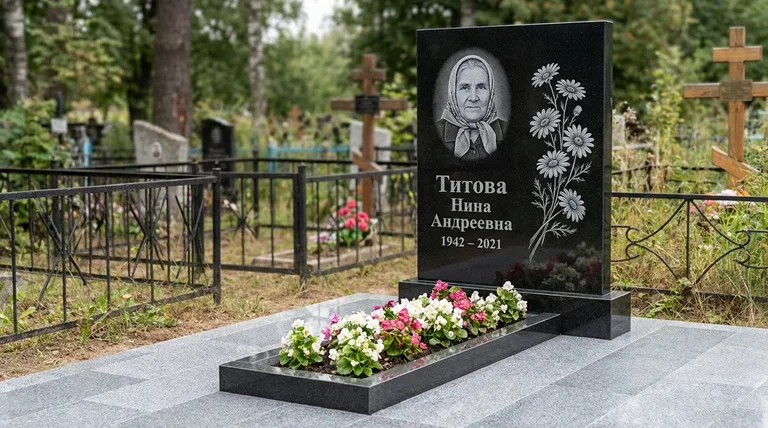 Памятник с гравировкой ромашек — выполненная работа «Титова» в Туле
