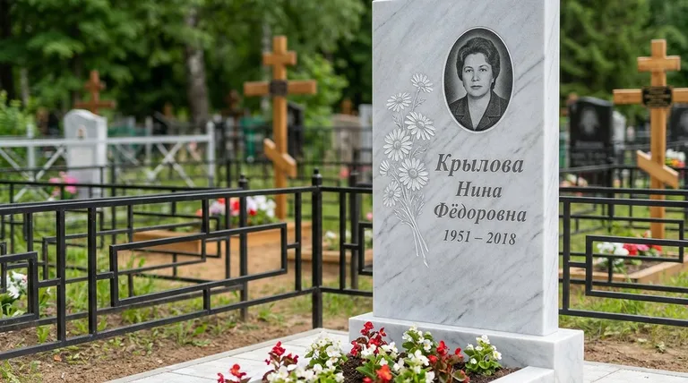 Памятник с гравировкой ромашек — выполненная работа «Крылова» в Туле
