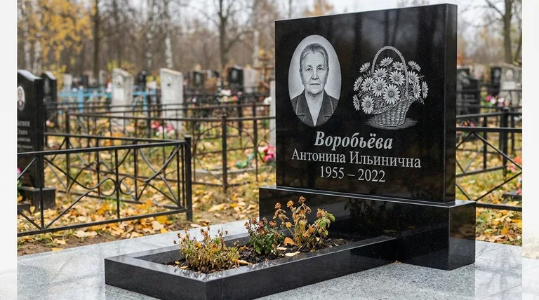 Памятник с гравировкой ромашек — выполненная работа «Воробьёва» в Туле