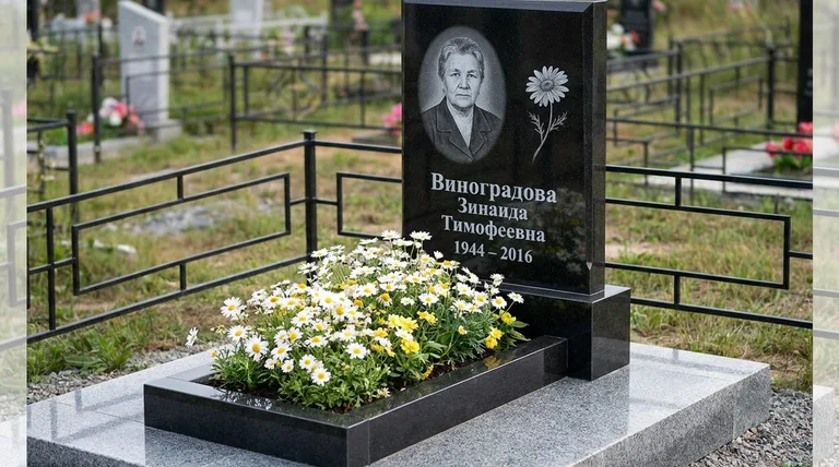 Памятник с гравировкой ромашек — выполненная работа «Виноградова» в Туле