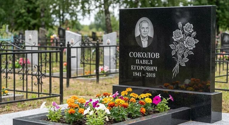 Памятник с гравировкой роз — выполненная работа «Соколов» в Туле