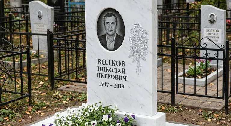 Памятник с гравировкой роз — выполненная работа «Волков» в Туле