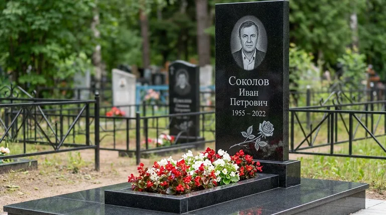 Памятник с гравировкой роз — выполненная работа «Соколов» в Туле