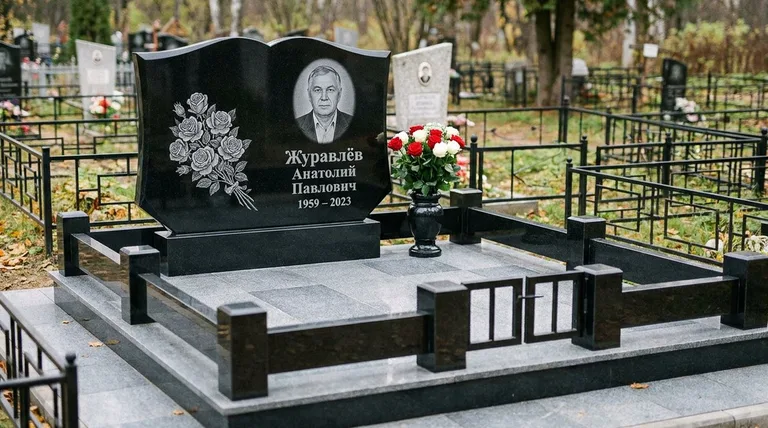 Памятник с гравировкой роз — выполненная работа «Журавлёв» в Туле