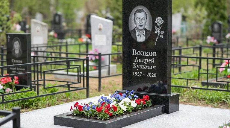 Памятник с гравировкой роз — выполненная работа «Волков» в Туле