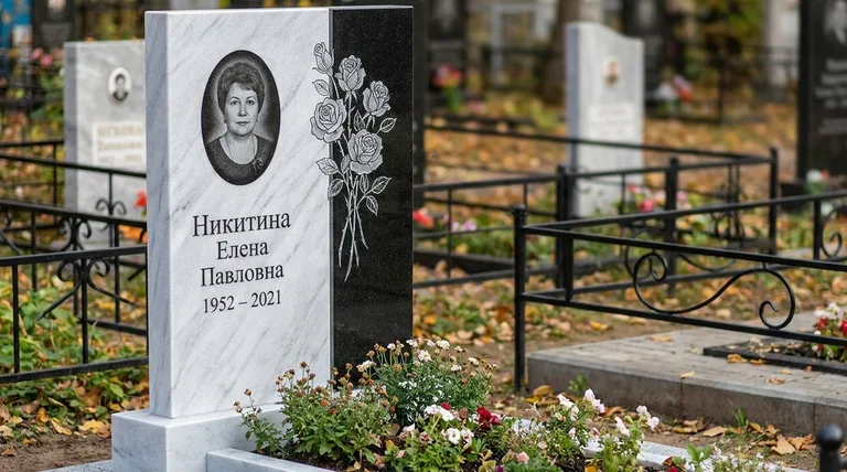 Памятник с гравировкой роз — выполненная работа «Никитина» в Туле