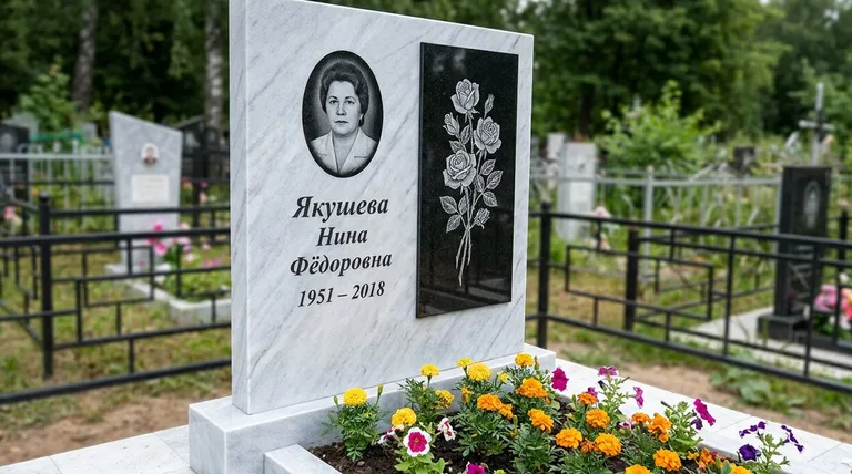 Памятник с гравировкой роз — выполненная работа «Якушева» в Туле
