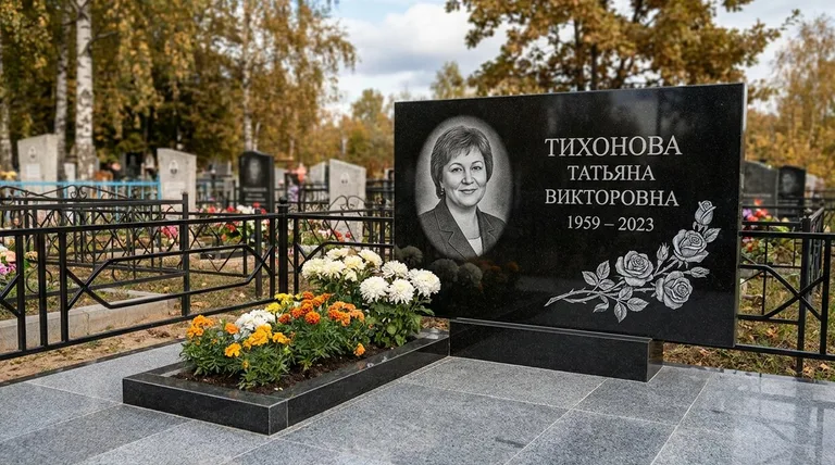 Памятник с гравировкой роз — выполненная работа «Тихонова» в Туле