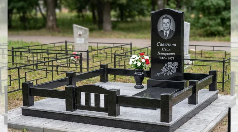 Памятник с гравировкой роз — выполненная работа «Савельев» в Туле