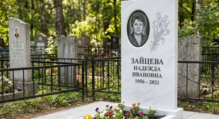 Памятник с гравировкой тюльпанов — выполненная работа «Зайцева» в Туле