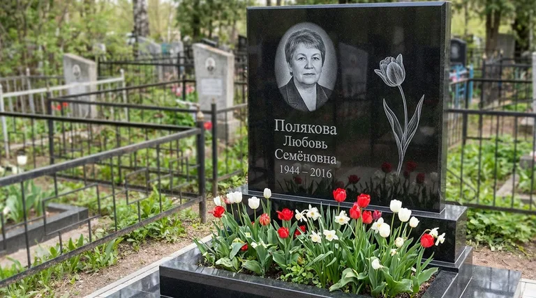 Памятник с гравировкой тюльпанов — выполненная работа «Полякова» в Туле