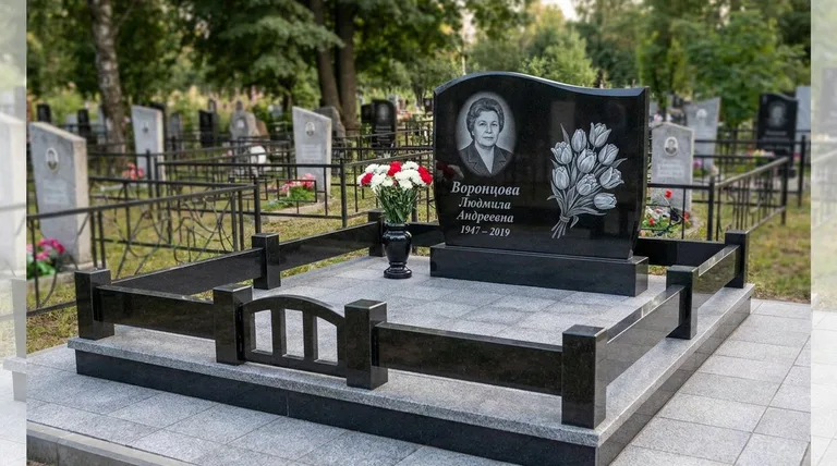 Памятник с гравировкой тюльпанов — выполненная работа «Воронцова» в Туле