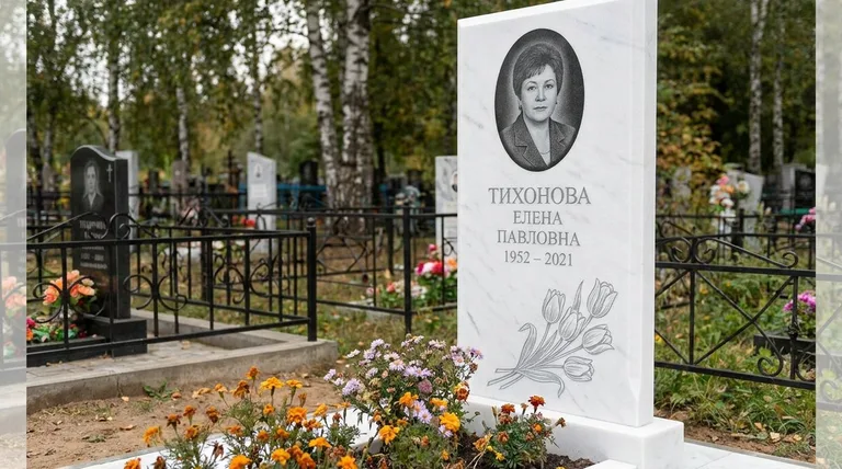 Памятник с гравировкой тюльпанов — выполненная работа «Тихонова» в Туле