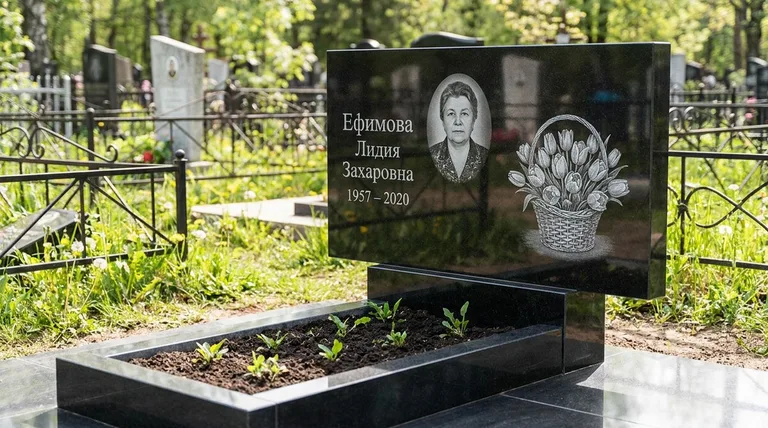 Памятник с гравировкой тюльпанов — выполненная работа «Ефимова» в Туле