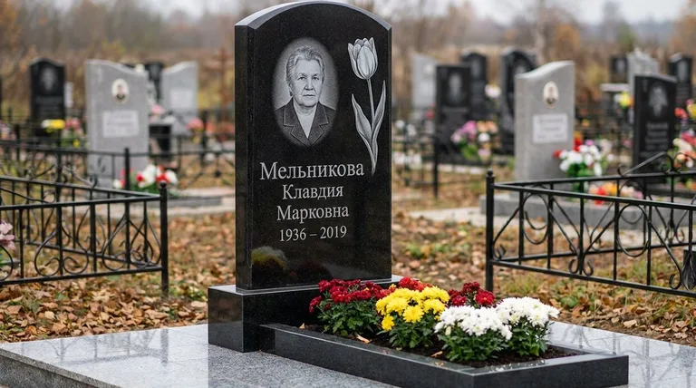 Памятник с гравировкой тюльпанов — выполненная работа «Мельникова» в Туле
