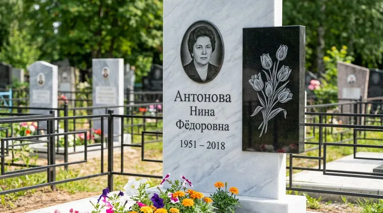 Памятник с гравировкой тюльпанов — выполненная работа «Антонова» в Туле