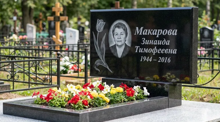 Памятник с гравировкой тюльпанов — выполненная работа «Макарова» в Туле