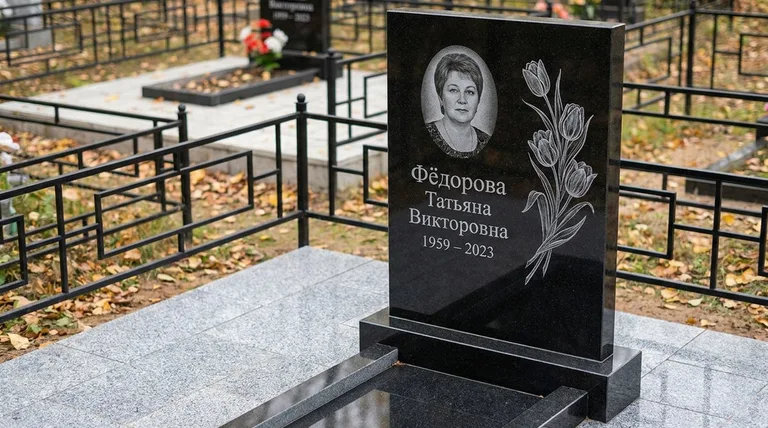 Памятник с гравировкой тюльпанов — выполненная работа «Фёдорова» в Туле