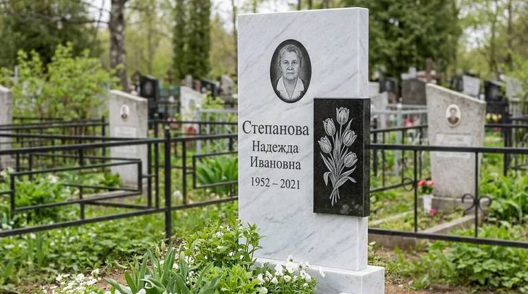 Памятник с гравировкой тюльпанов — выполненная работа «Степанова» в Туле