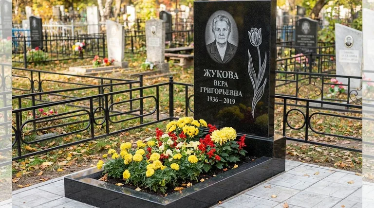 Памятник с гравировкой тюльпанов — выполненная работа «Жукова» в Туле