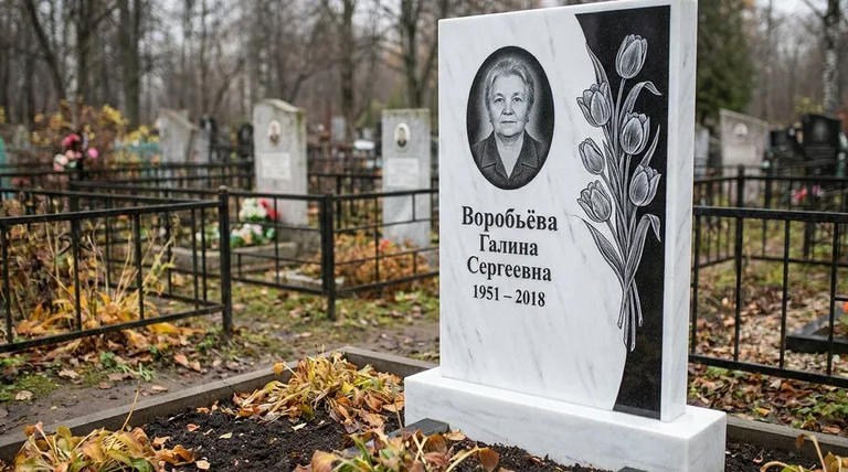 Памятник с гравировкой тюльпанов — выполненная работа «Воробьёва» в Туле
