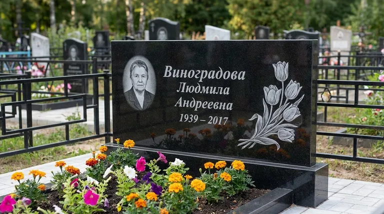 Памятник с гравировкой тюльпанов — выполненная работа «Виноградова» в Туле