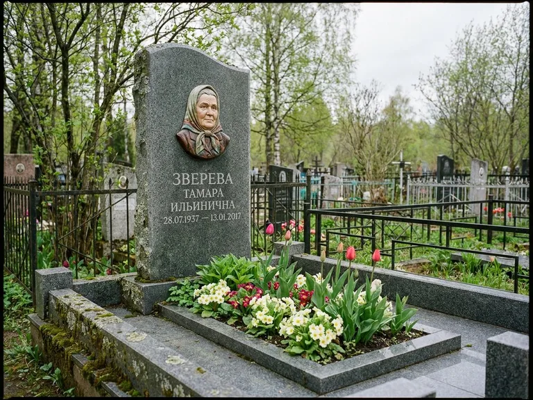 Керамический портрет на летнем кладбище в Туле