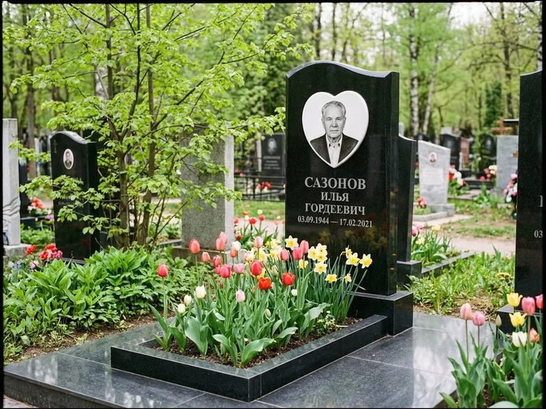 Цветной керамический портрет на памятнике в Туле