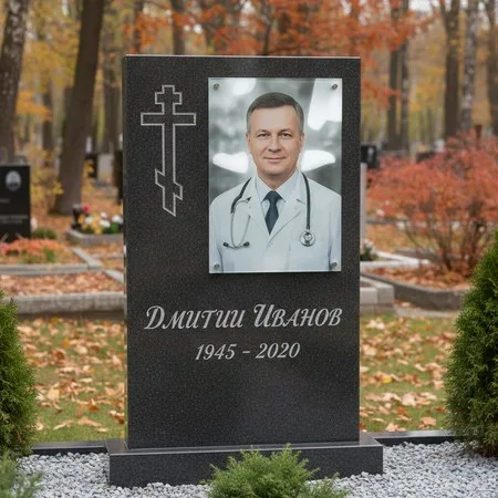Портрет на стекле 180×240 мм на чёрной стеле в Туле