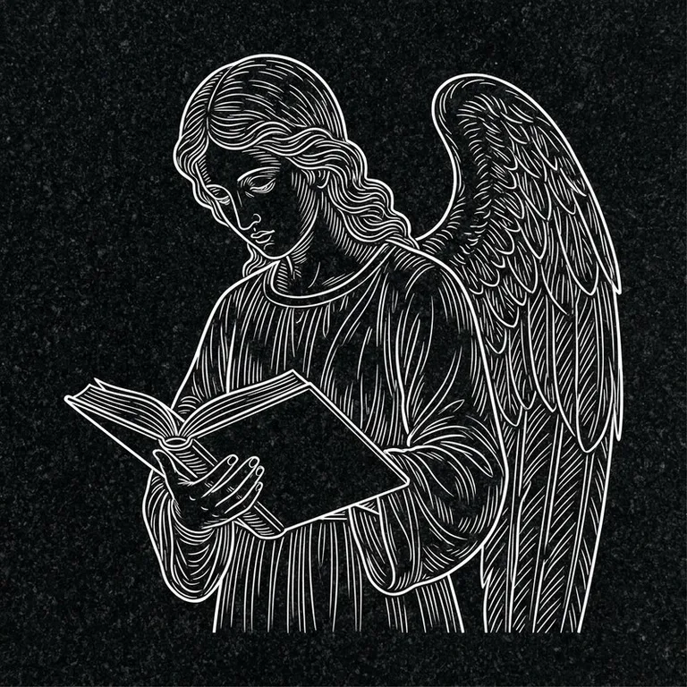 Эскиз гравировки ангела на памятник — ангел с раскрытой книгой в Туле