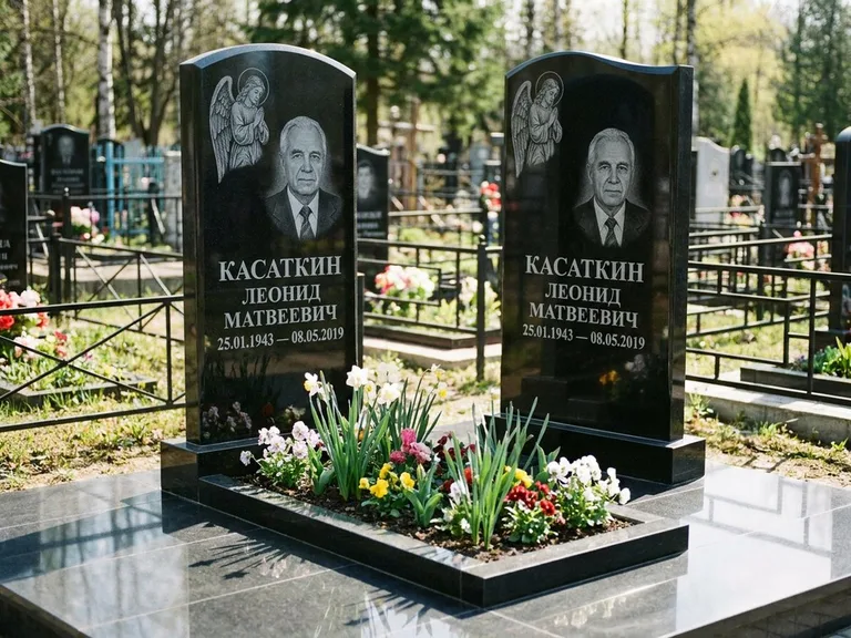 Памятник с гравировкой ангела — гравировка молящегося ангела в верхней части стелы, работа «Касаткин» в Туле