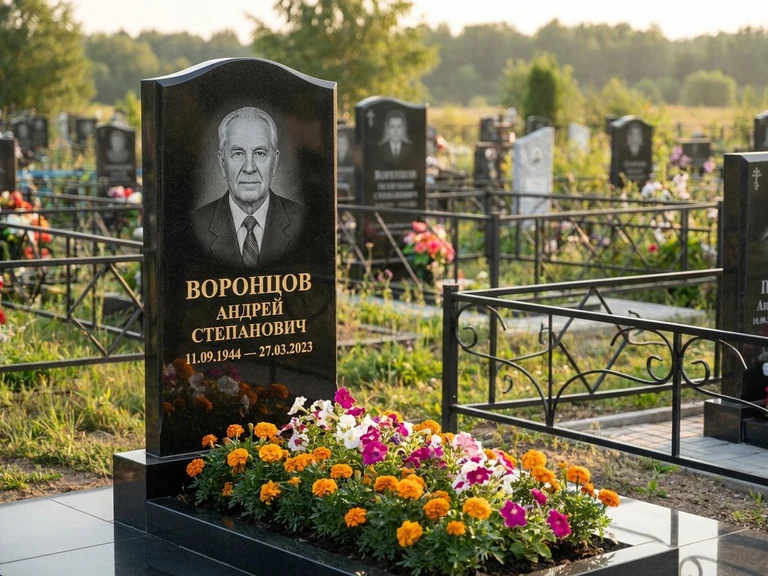 Гравировка фото на памятнике в Туле — готовый гравированный портрет на чёрном граните