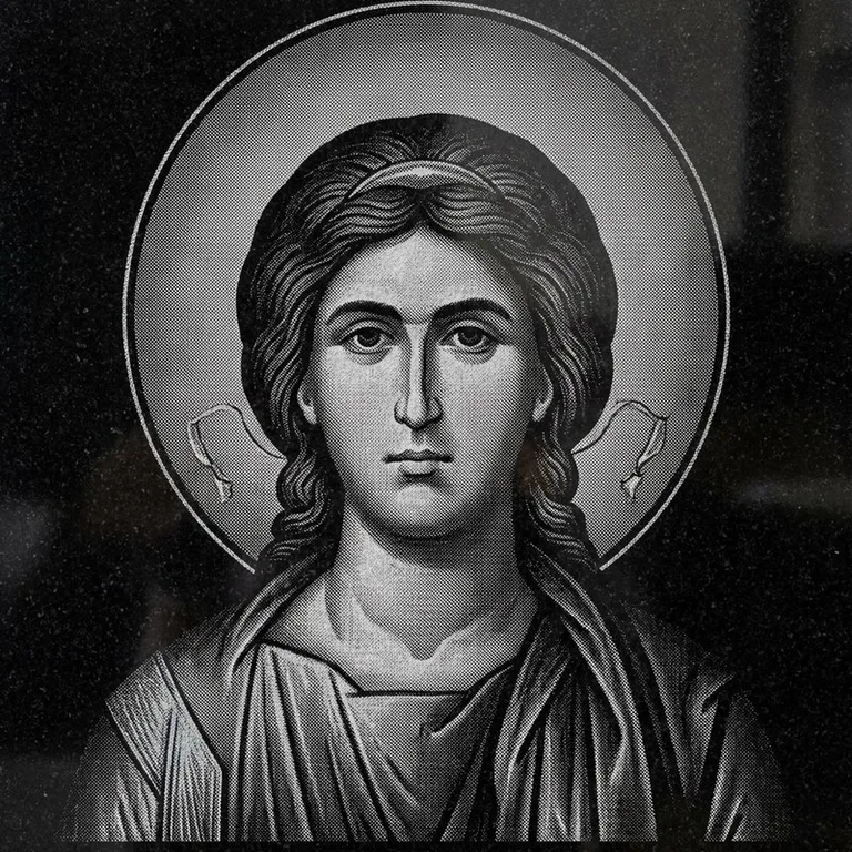 Эскиз иконы: Архангел Михаил (полутон) — образ архангела в полутонах, гравировка на памятник в Туле