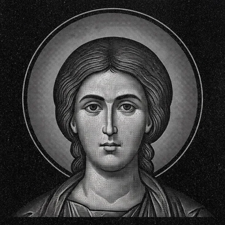 Эскиз иконы: Георгий Победоносец (полутон) — воинский образ, гравировка на памятник в Туле