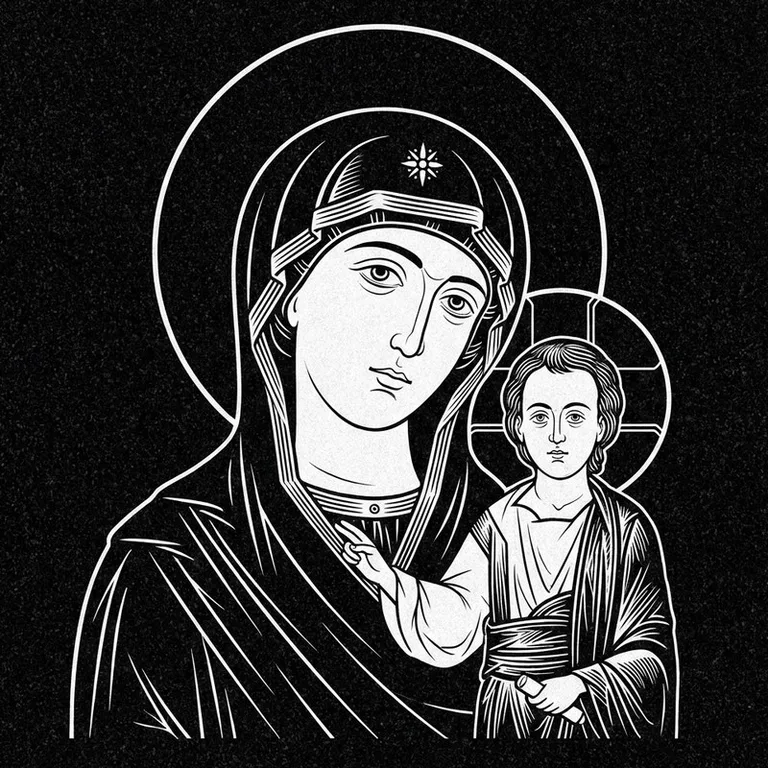 Эскиз иконы: «Утоли моя печали» — облегчение скорби, гравировка на памятник в Туле