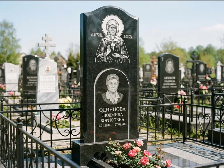 Памятник с гравировкой иконы — Владимирская икона Божией Матери с Младенцем, работа «Зотов» в Туле