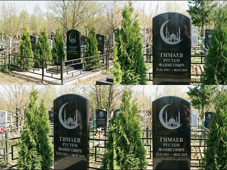 Памятник с гравировкой полумесяца — гравировка полумесяца над силуэтом мечети, работа «Гимаев» в Туле