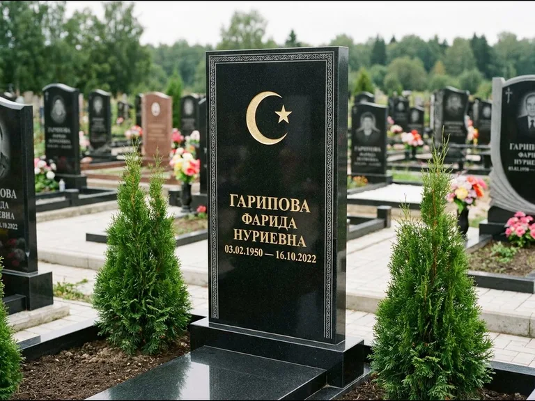 Памятник с гравировкой полумесяца — гравировка полумесяца, работа «Гарипова» в Туле
