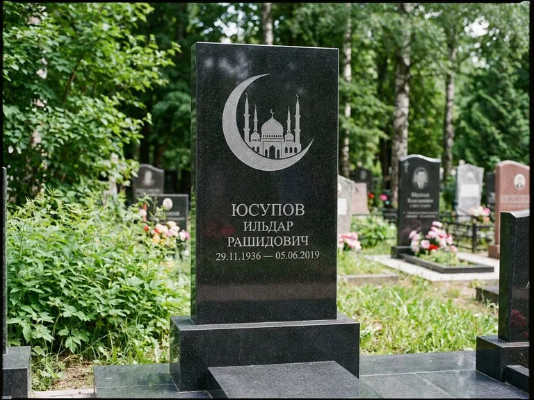 Памятник с гравировкой полумесяца — гравировка полумесяца, работа «Юсупов» в Туле