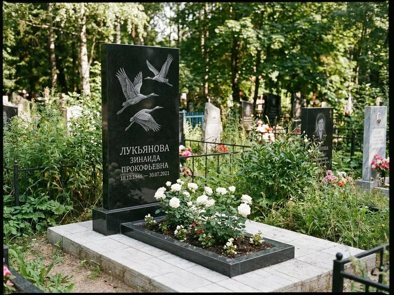 Памятник с гравировкой журавлей — гравировка журавлей, работа «Лукьянова» в Туле